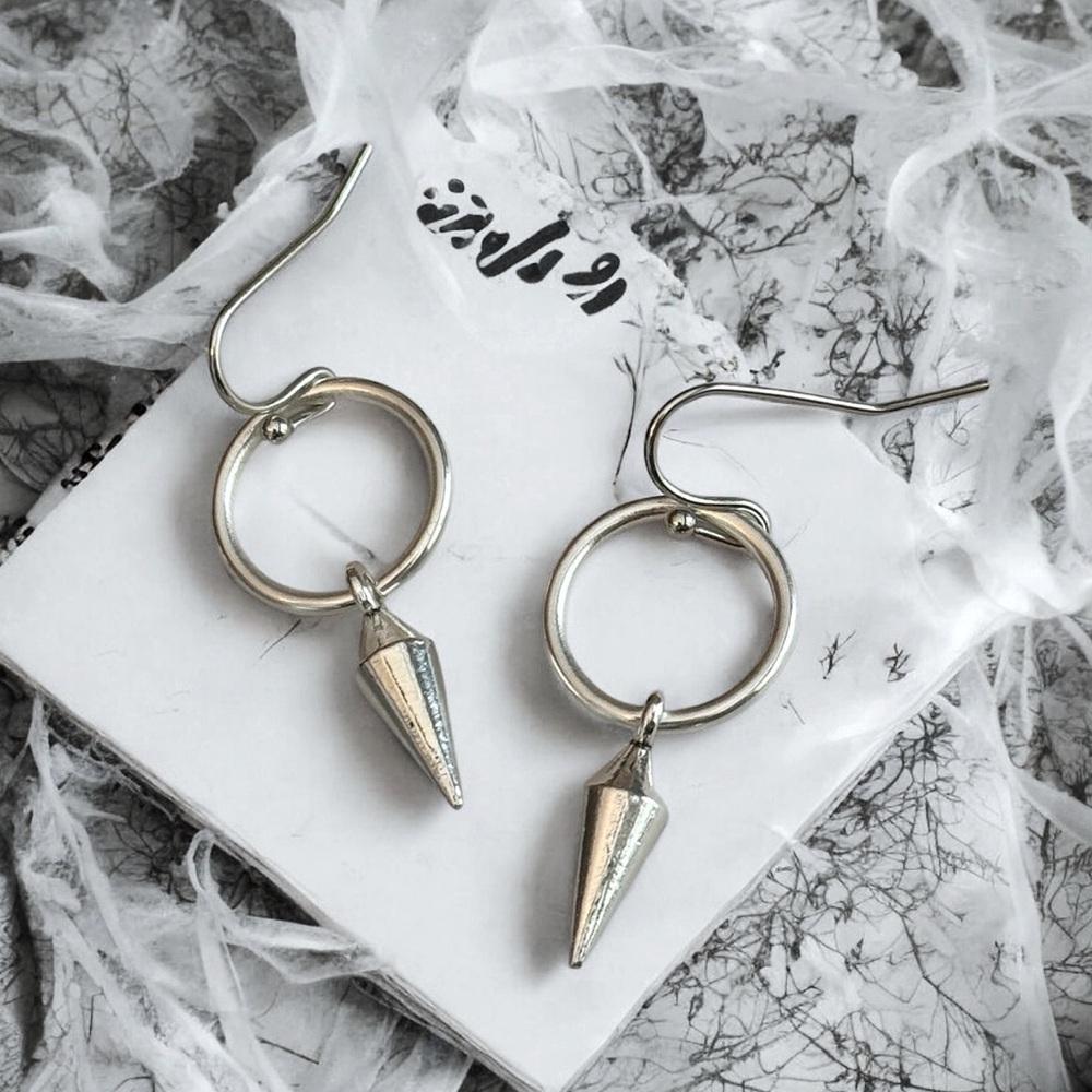 5 For $25💫Punk Silver Cone Spike Hoops Earrings